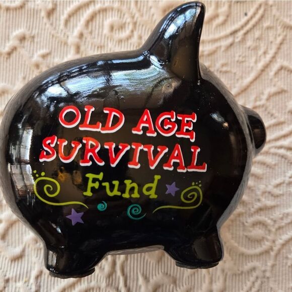 Black Ceramic Piggy Bank with Fun Text - Picture 1 of 5